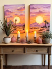Boho Desert Sunset Paintings: Farmhouse Decor Inspiring Desert Sunset Beauty