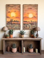 Boho Desert Sunset Paintings: Rustic Landscape with Bohemian Flair � Captivating Digital Art Collection
