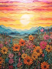 Boho Desert Sunset: Sun-kissed Wildflower Fields on Vintage Canvas