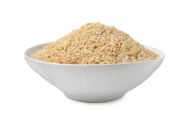 Raw bulgur in bowl isolated on white