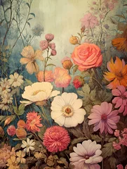 Foto op Canvas Boho Floral Wall Decor: Tranquil Prairie Moments - Vintage Art Print © Michael