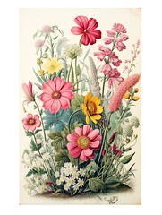 Boho Floral Wall Decor: Whimsical Nature Display with Vintage Art Print