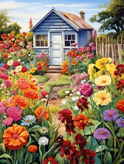 Fototapeta na wymiar Vibrant Hues of Countryside Flora: Classic Cottage Garden Art & Vintage Painting