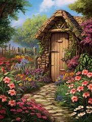 Fototapeta na wymiar Classic Cottage Garden Art: Rustic Beauty Wall Decor for Charming Gardens