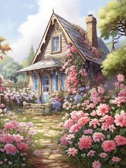 Classic Cottage Garden Art: Farmhouse Nostalgia and Delicate Garden Blossoms