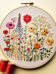 Classic Floral Stitch Art - Vintage Country Field Decor