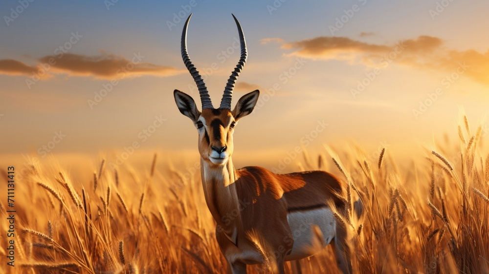 Poster majestic deer with impressive antlers in a serene forest setting - ai-generative