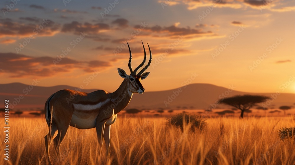 Poster majestic deer with impressive antlers in a serene forest setting - ai-generative