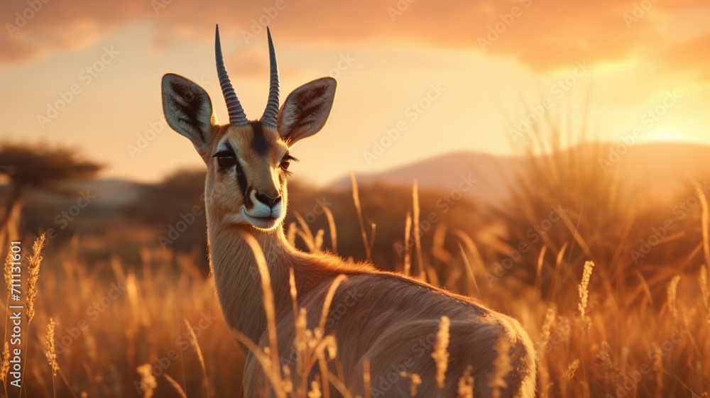 Poster majestic deer with impressive antlers in a serene forest setting - ai-generative