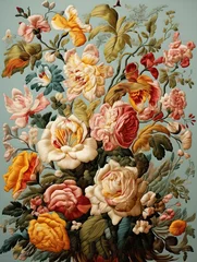 Behang Classic Floral Stitch Art: Transformed Vintage Painting with Exquisite Classic Stitches © Michael