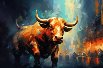 Foto op Canvas A charging powerful bull. Finance and investment bull market concept. © rabbit75_fot