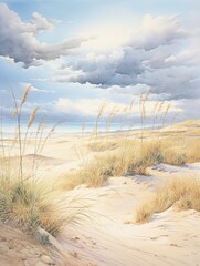 Coastal Dune Artistry: Vintage Art Print with Coastal Winds Shaping the Sands