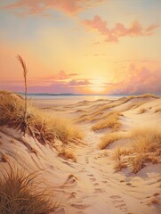 Coastal Dune Artistry: Golden Hour Canvas - Vintage Painting in Dune Hues