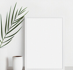 White blank paper with frame and green leaves. Minimal design with copy space. Natural Template for presentation. Nature wallpaper. Minimalist concept. Beautiful Nature Flyer. Interior design