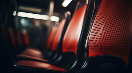 Macro shot of the hightech adjustable seats inside a modern public transport bus - obrazy, fototapety, plakaty
