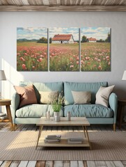 Country Farmhouse Canvases: Rustic Beauty and Blooming Fields, Vintage Landscape Print Wall Art