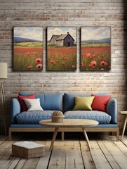 Wildflower Fields & Vintage Barn: Rustic Wall Art � Country Farmhouse Canvases
