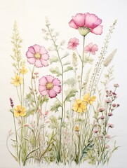 Delicate Watercolor Florals: Gentle Wildflower Impressions, Vintage Landscape Decor