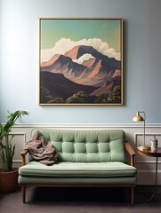 Dreamy Mountain Pass Paintings: Vintage Art Print featuring Serene Summits