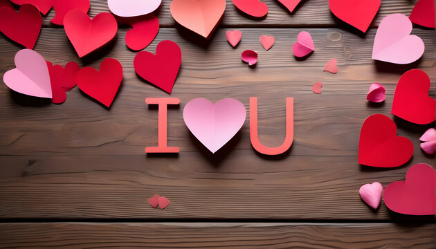 Copy space  love you Valentine wallpaper with hearts greeting card
