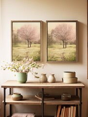 Fresh Spring Blossom Prints: Vintage Art Print with Field Views, Capturing the Beauty of Springtime