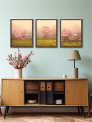 Fresh Spring Blossom Prints: Vibrant Wall Art Celebrating Nature with Vintage Landscape and Wildflowers