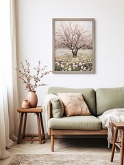Fresh Spring Blossom Prints: Vintage Field Painting with Blossoms