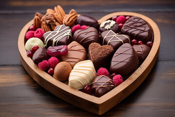 Selected chocolates for Valentine's Day arranged, sweets