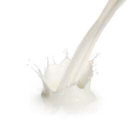 Fresh milk pouring and splashing on white background