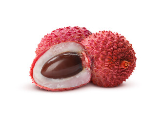 Fresh lychees isolated on white. Tropical fruit