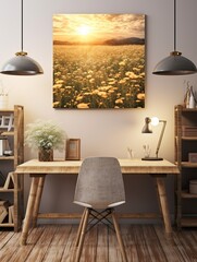 Golden Hour Sunset Fields: Captivating Gold Tones in Wildflower Field Impressions - Wall Decor