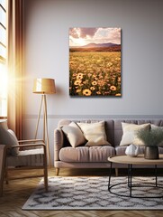 Golden Hour Sunset Fields: Gold Tones, Wildflower Field Impressions - Wall Decor Image