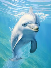 Hand-Drawn Wildlife Portraits: Captivating Playful Dolphins in Cottage Art