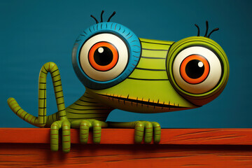 Little funny green lizard in a cartoon style