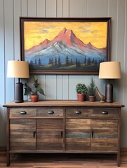 Hand-Painted Mountain Scenes | Rustic Wall Art Inspirations: Vintage Landscape with Skyline Views