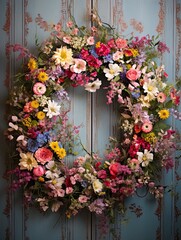 Fototapeta na wymiar Vintage Wildflower Field Paintings: Handcrafted Floral Wreath Designs for Exquisite Wall Art