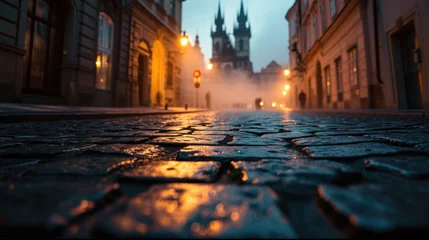 Foto op Canvas Low angle view of street with historical buildings in Prague city in Czech Republic in Europe. © rabbit75_fot