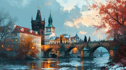 Artistic illustration of Prague city. Czech Republic in Europe. - 711140413