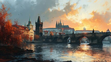 Artistic illustration of Prague city. Czech Republic in Europe. - 711140429