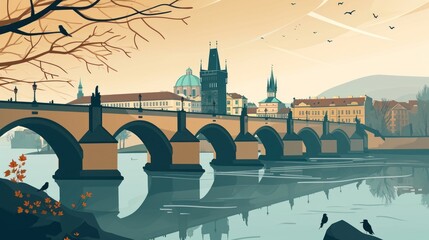 Artistic illustration of Prague city. Czech Republic in Europe. - 711140493
