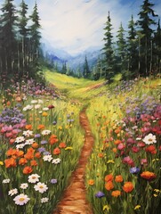 Handcrafted Woodland Artistry: Woodland Wildflower Field Painting