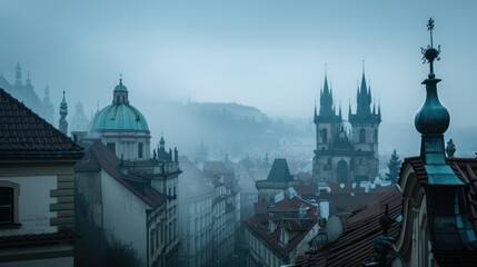 Aerial view of beautiful historical buildings of Prague city in Czech Republic in Europe. - 711140820
