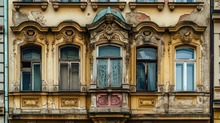 Vintage doors in historical buildings of Prague city in Czech Republic in Europe. - 711141423