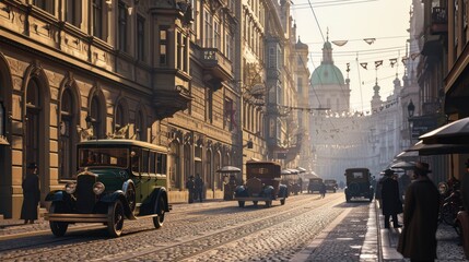 Historical street view of Prague City in 1930's in Czech Republic in Europe. - 711141878
