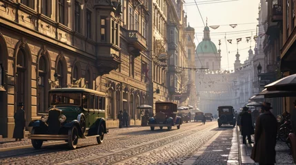 Rolgordijnen Historical street view of Prague City in 1930's in Czech Republic in Europe. © rabbit75_fot