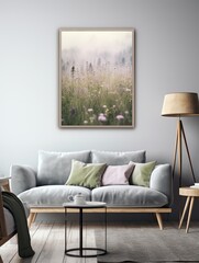 Vintage Wildflower Meadow Canvas: Minimalist Forest Landscapes in Vibrant Pastels