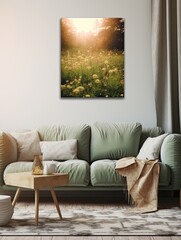 Minimalist Forest Landscapes: Vintage Wildflower Meadow Canvas Reviving Nature's Essence