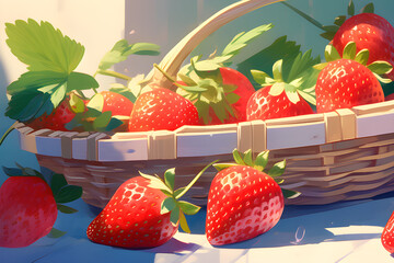A basket of fresh strawberries. Generative AI.