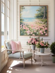 Nautical Coastal Landscapes: Vintage Painting of Beachfront Beauty and Blooms