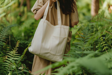A person holding tote bag in the garden